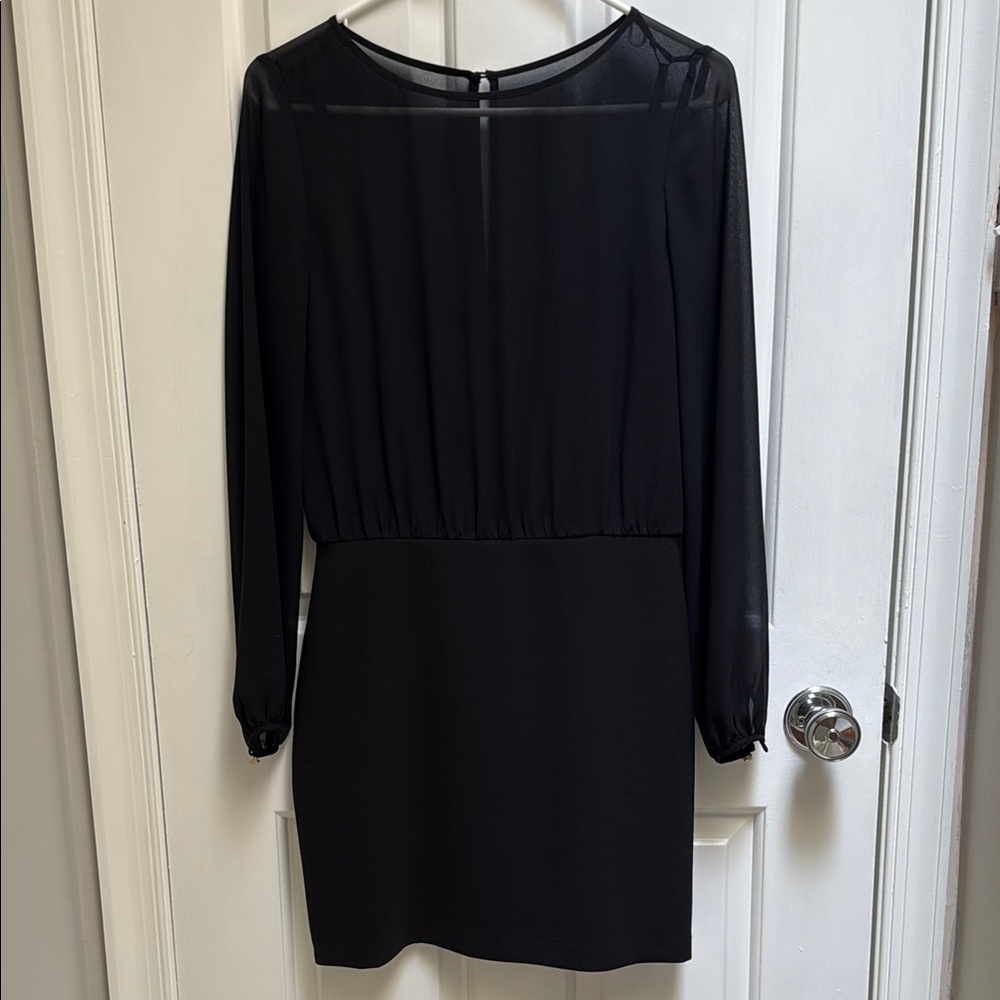 Banana Republic Black Cocktail Sheath Dress with Long Bishop Sleeves